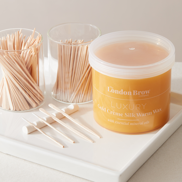 London Brow Gold Silk Wax With Precision Sticks & Slim Brow Wax Sticks Perfect Tools For Your Eyebrow Shaping Tinting & Waxing Online Course