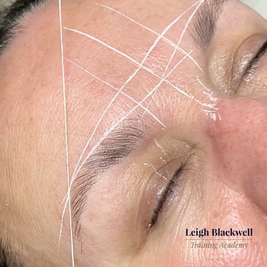 Online brow course showing how to apply tinted liquid stain for bold, long-lasting brow definition.